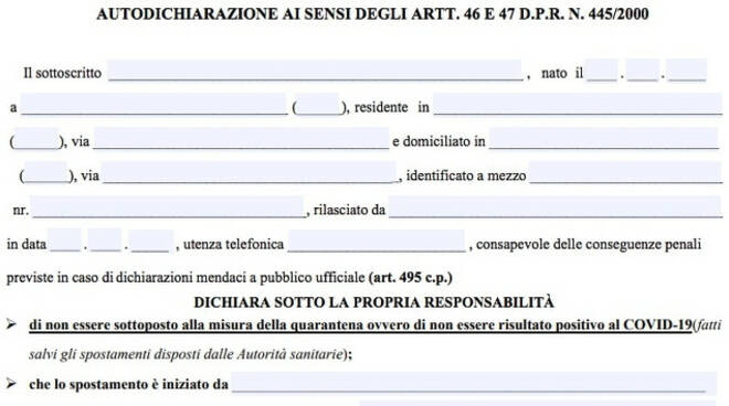 Fase 2 dal Viminale il nuovo modulo di autocertificazione